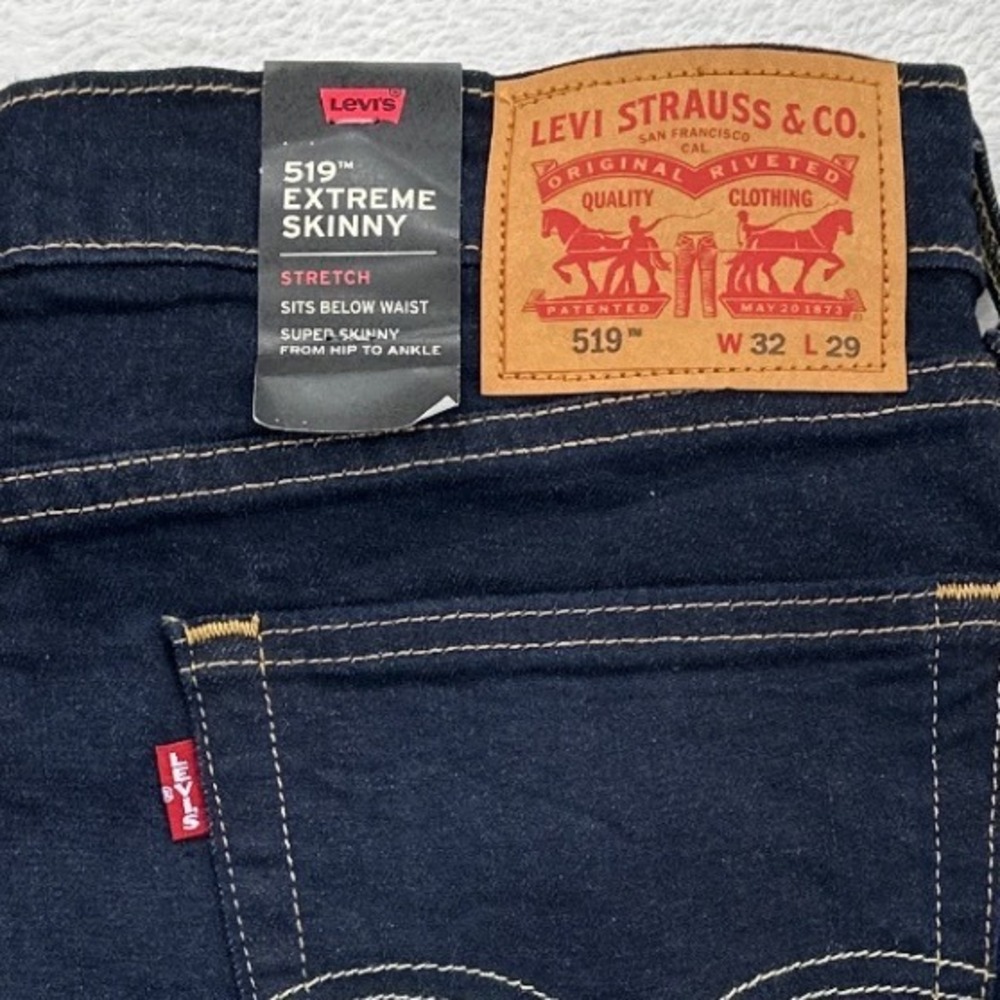 Levi's Mens 519 Extreme Skinny Jeans (Big E) 32x29 Dark Indigo Stretch Denim NWT